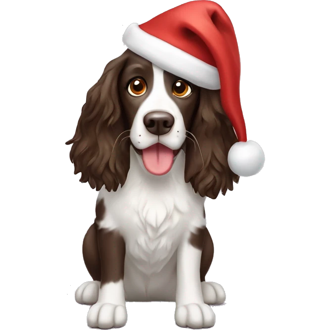 Springer spaniel dog with Christmas hat emoji