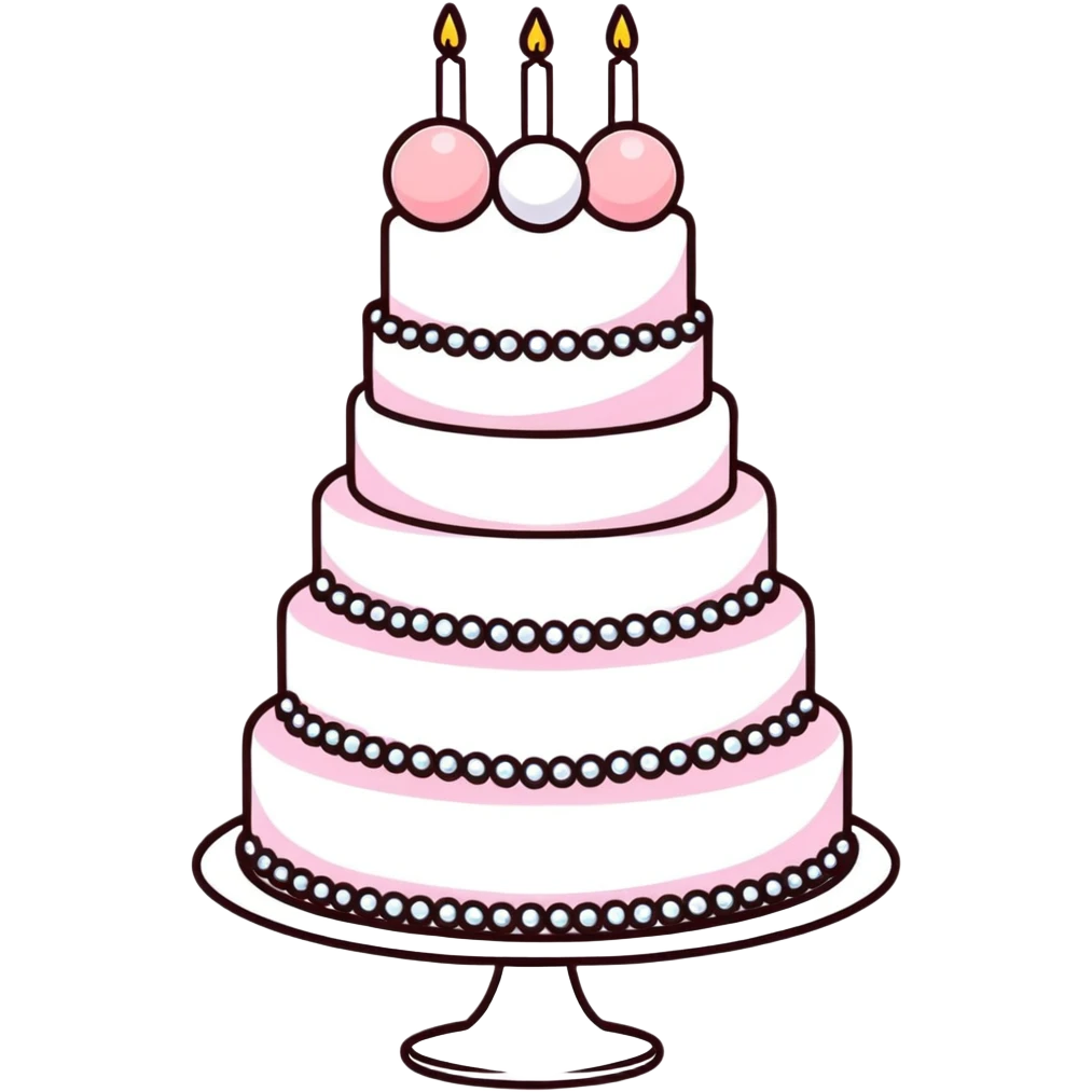 three-tier light pink cake decorated with pearls emoji