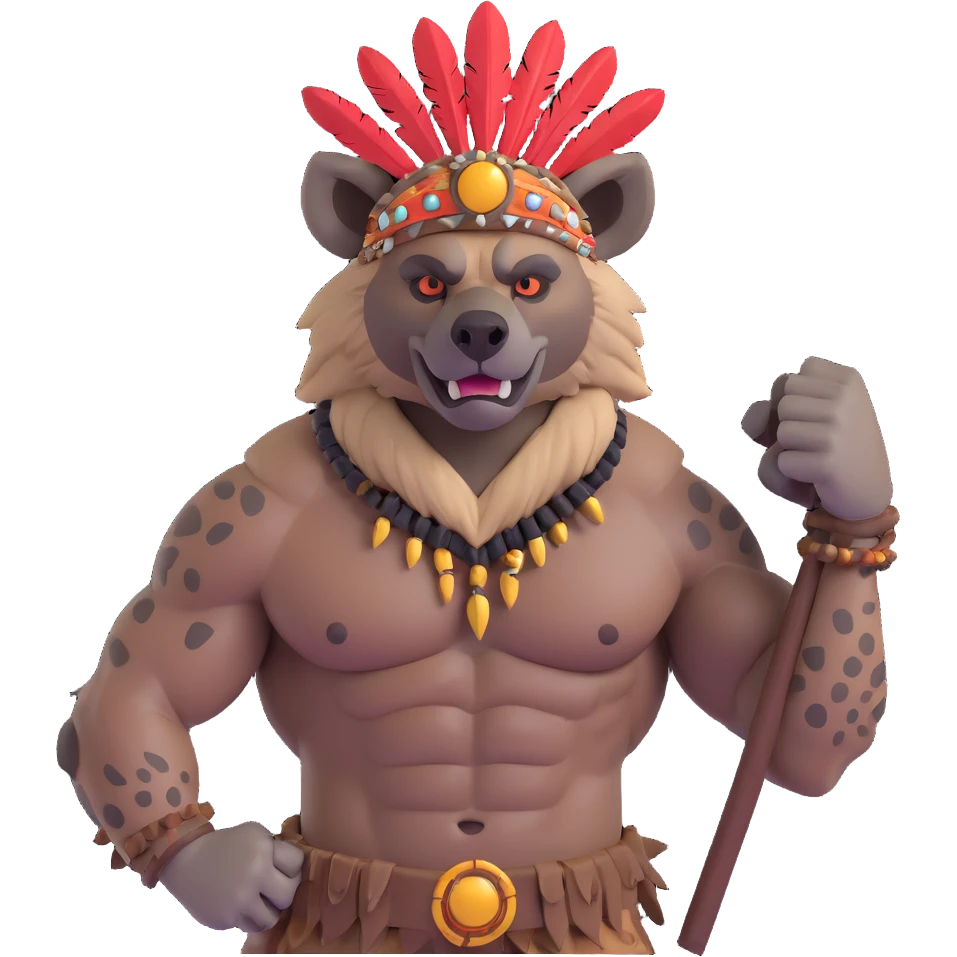 A native strong buff hyena with war bonnet flexing posing  emoji