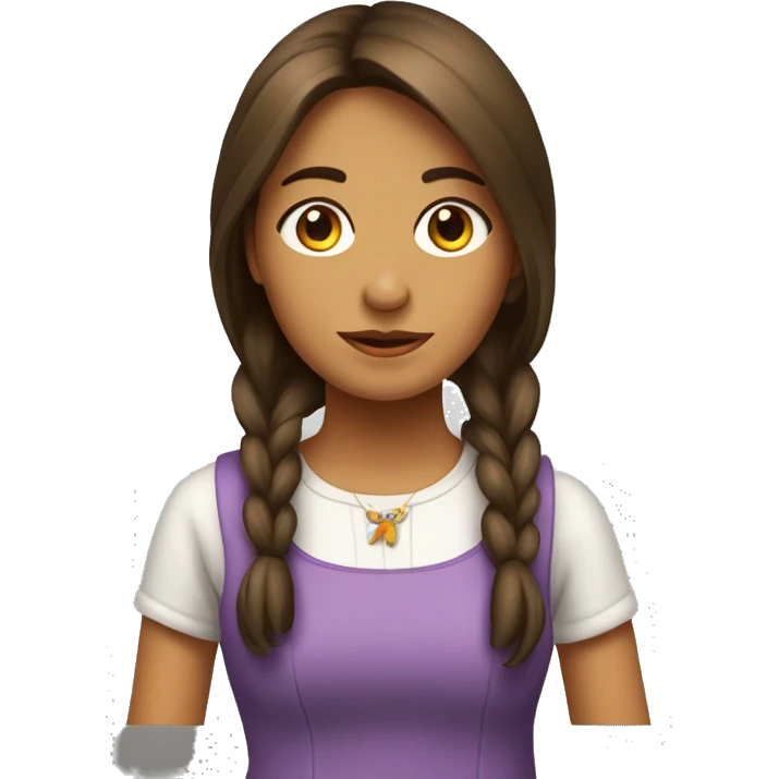 Chica con espejuelos, pelo marrón vestida de repostera emoji