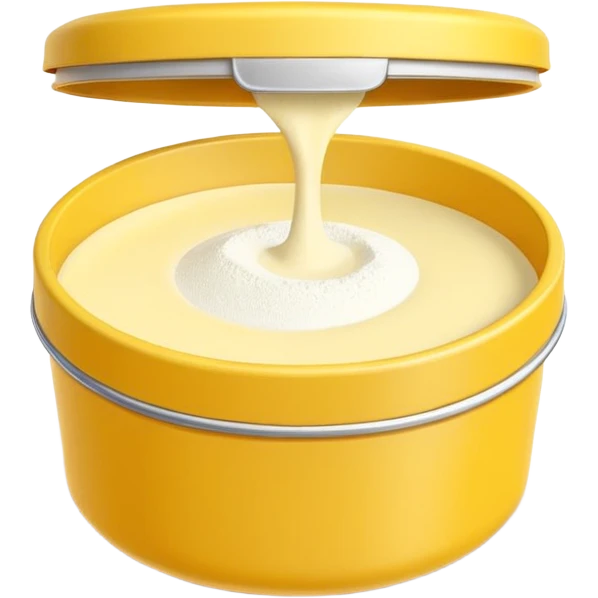 cornstarch in tin or box, simple lid, open, fine white powder inside, clean minimal yellow or neutral container, no branding, no spoon, no faces, clean 3D style, soft shadows, transparent background, emoji scale emoji