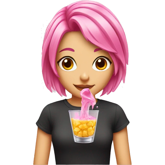 A girl with pink hair pouring shots emoji
