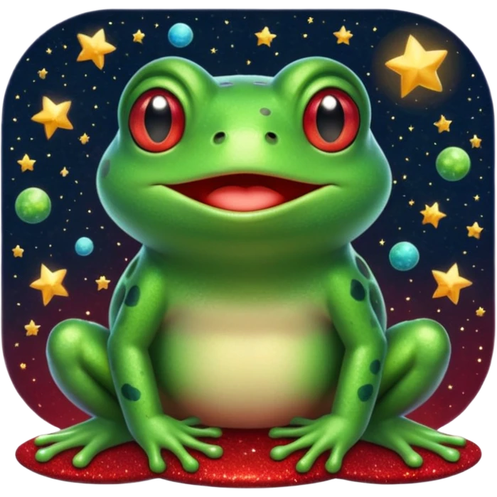 Frog Happy Cute Red Glitter Space emoji
