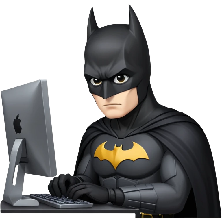 Batman in black costume programming on computer emoji