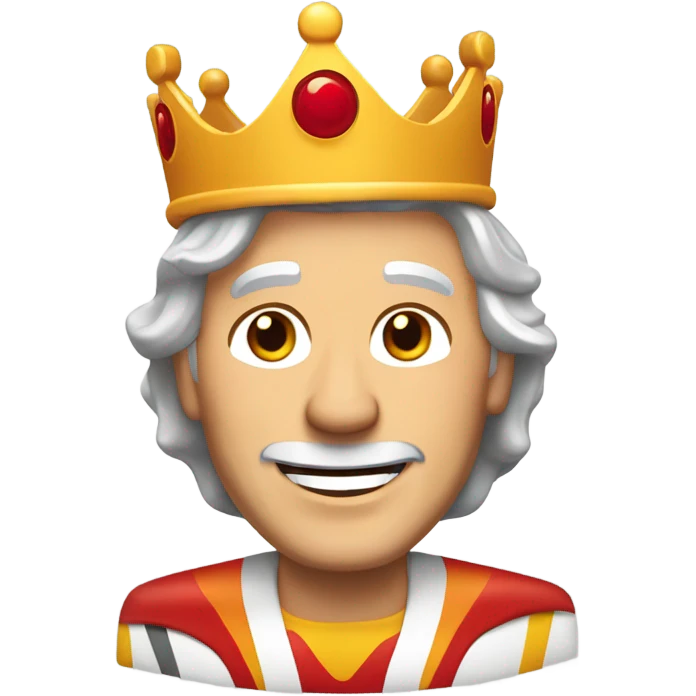 Older white guy with shoulder length grey hair in a Burger King crown smiling  emoji