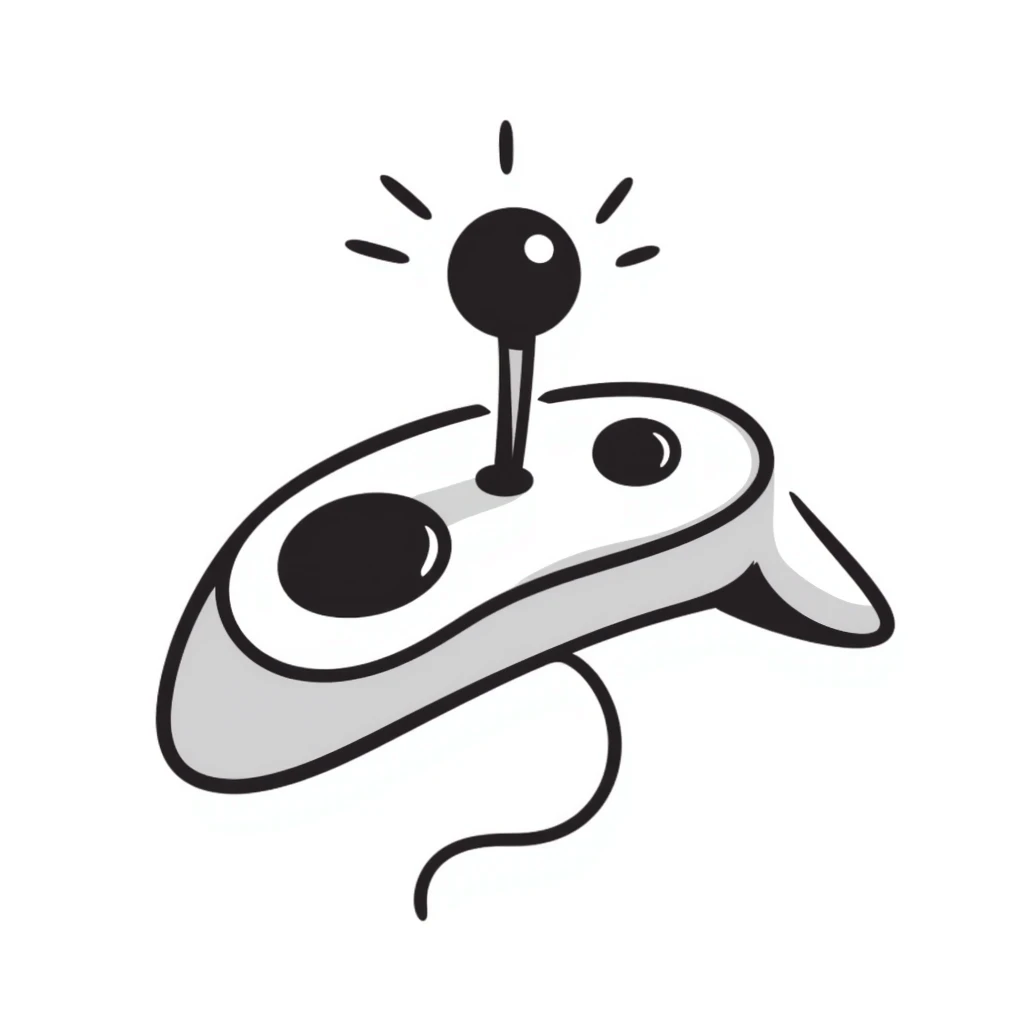 A hand-drawn sketch of a joystick controller with action lines emoji