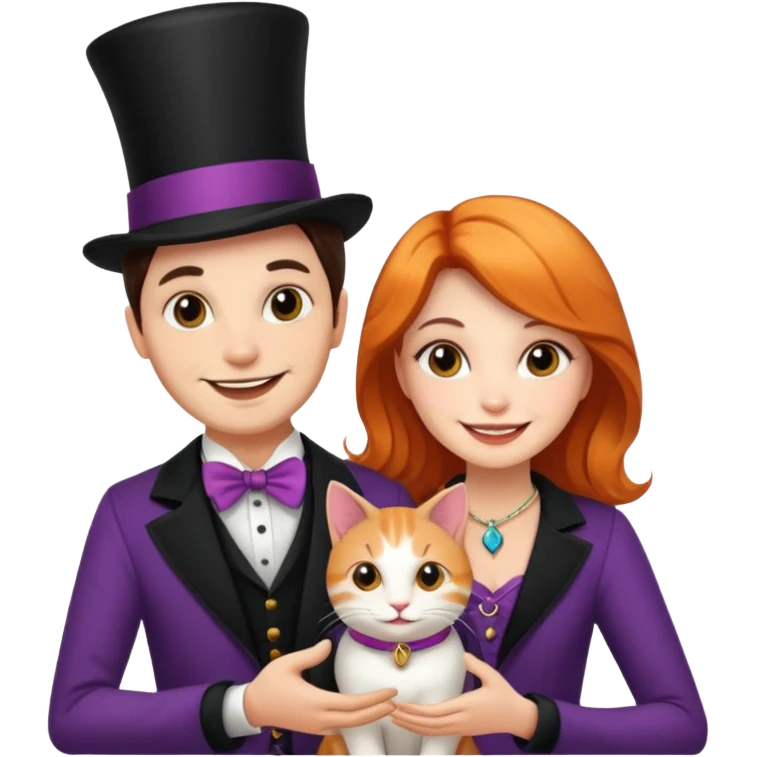 magician couple and their pet cat emoji