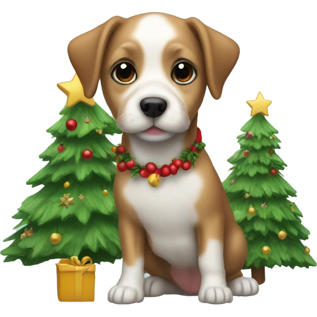 Little dog with Christmas tree emoji