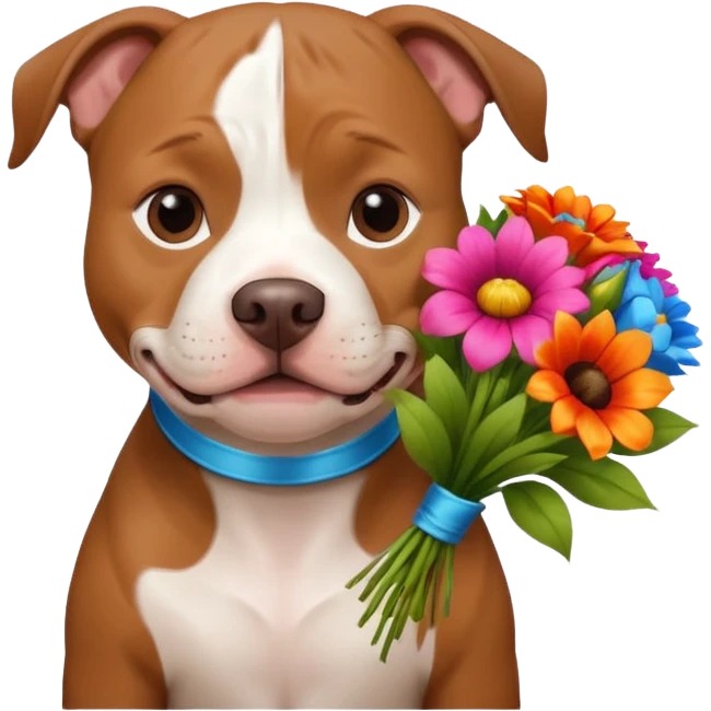 pitbull dog holding flowers emoji