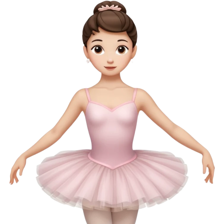 Cinematic Realistic Ballerina Portrait, depicted with lifelike skin texture, subtle rosy undertones, and soft natural lighting that enhances the gentle contours of her face. Her intricately detailed Brunette hair is elegantly styled in an updo, emoji