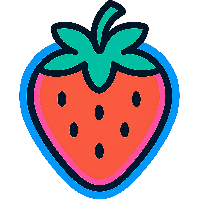 glowing strawberry with blue and pink neon outlines emoji