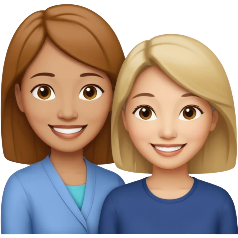 Middle aged light brown skinned woman beside a middle aged asian woman smiling looking young emoji