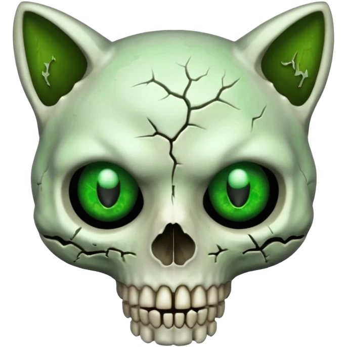 Zombie cat skull with green eyes emoji