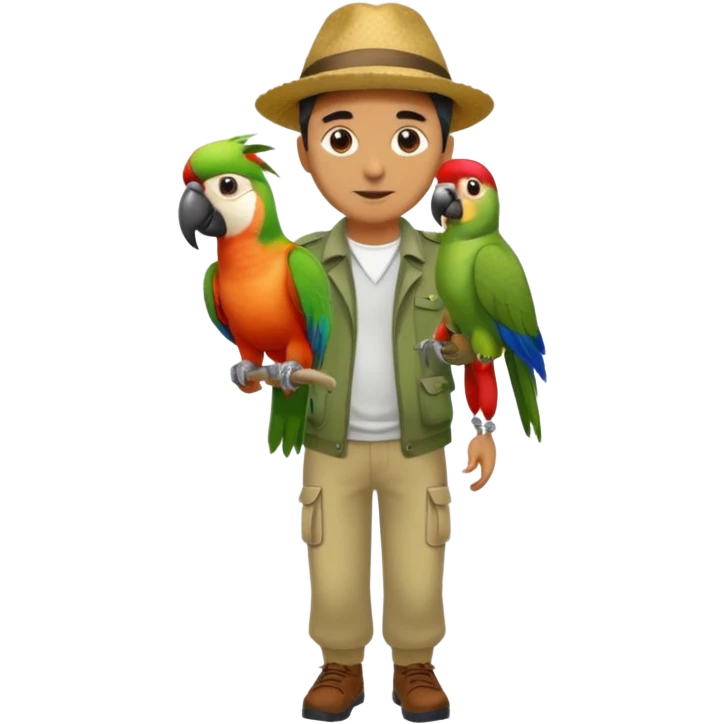 Walker + parrot on shoulder, Pet Walkers. Full body emoji