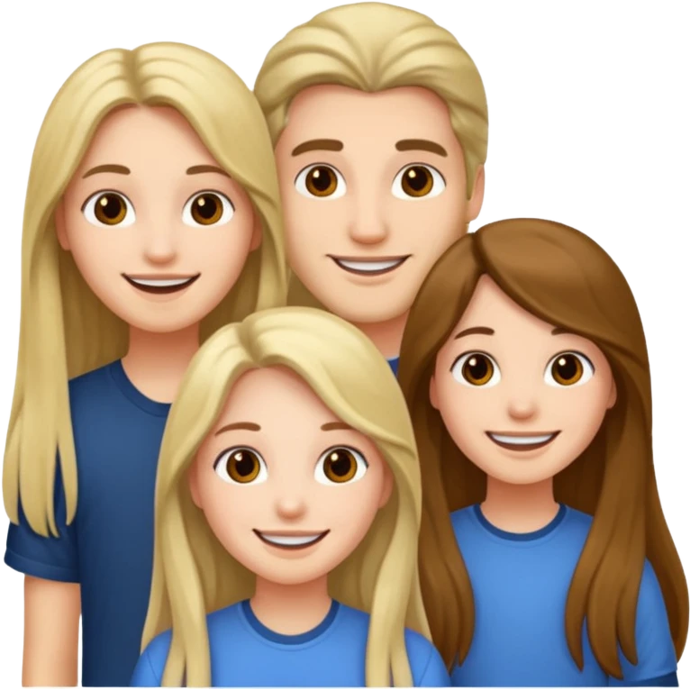 1 man and 2 girls with long hair, friends emoji