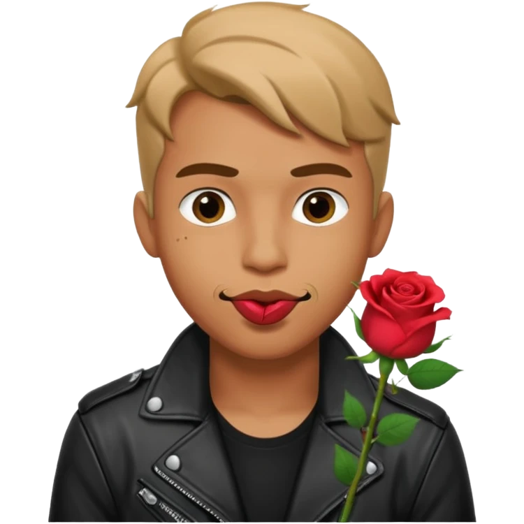 bad boy man with a rose in his mouth, mischievous eyes, wearing a cool jacket emoji