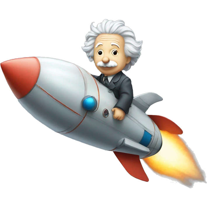 Albert Einstein riding a rocket to the moon emoji