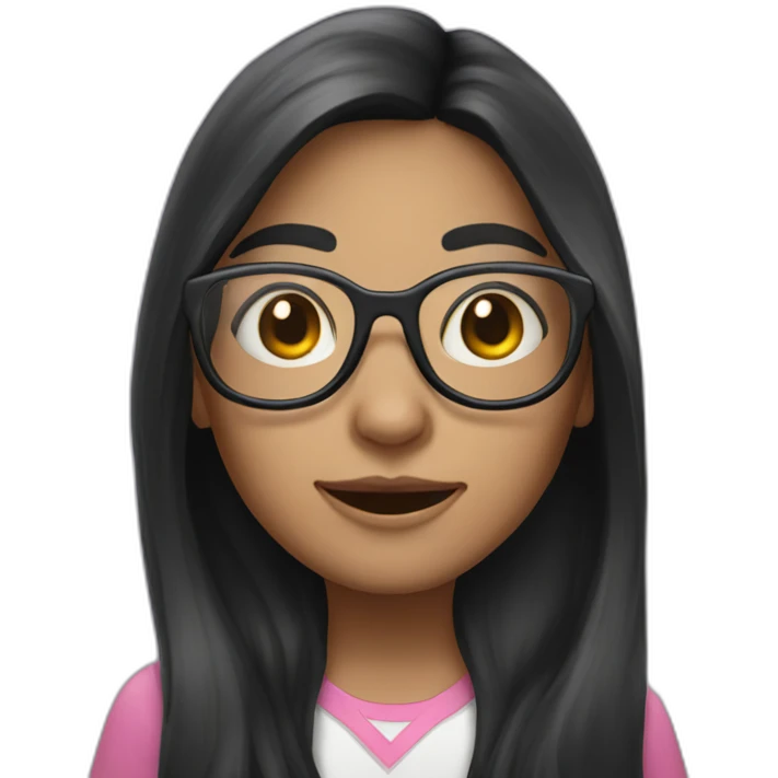 long dark hair girl with glases and a unicorn emoji