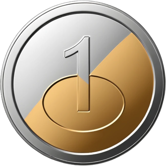 Emoji icon of a metal coin with engraved number 1, minimalist style, isolated, only metal color emoji