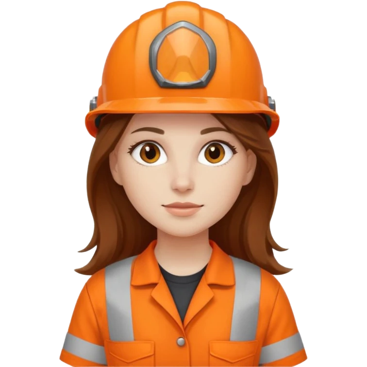 GAROTA BRANCA DE CABELOS LONGOS CASTANHOS, UNIFORME DE TRABALHO LARANJA E CAPACETE LARANJA emoji
