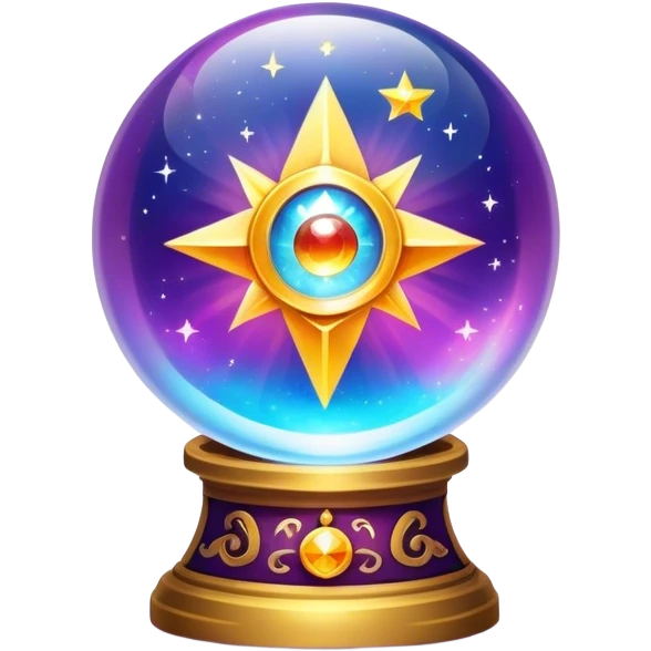 A vibrant, mystical icon symbolizing fortune telling and esotericism. Include elements like a crystal ball, tarot cards, stars, and mystical symbols with a glowing, ethereal feel. The design should be colorful, eye-catching, and evoke a sense of magic and mystery. emoji