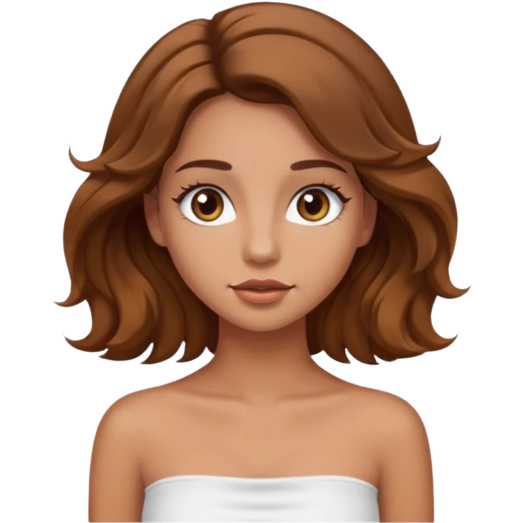 tan girl with long eyelashes wavy brown hair and white tube top emoji