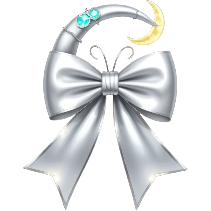 Elegant silver bow with glowing string, crescent-moon motifs. emoji