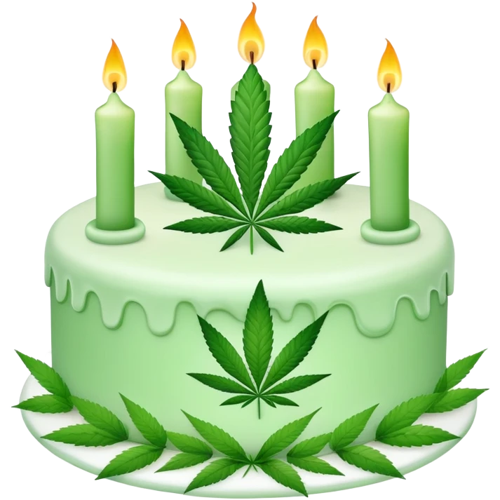 Birthday cake decorated with cannabis leaves and candles emoji