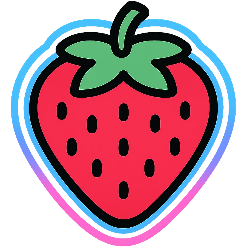 glowing strawberry with blue and pink neon outlines emoji