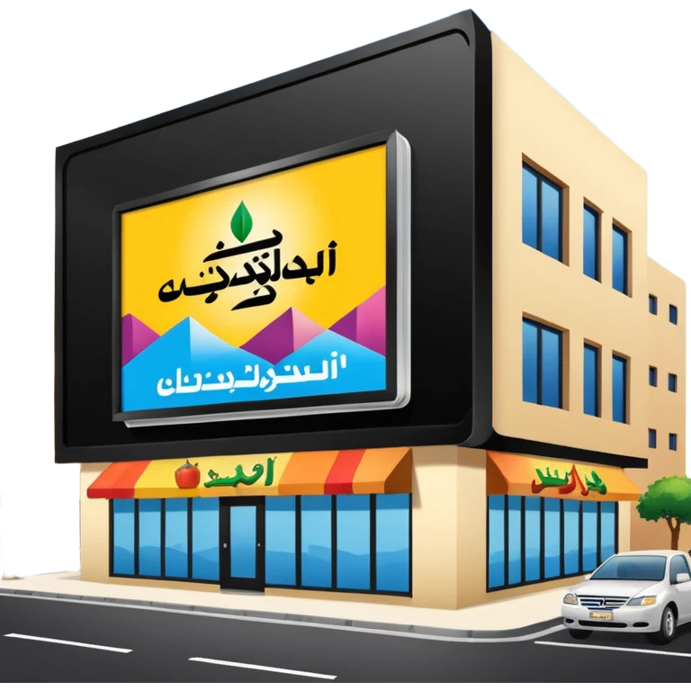 make a billboard on top of a healthy restaurant building written on it "مطعم صحي"  emoji