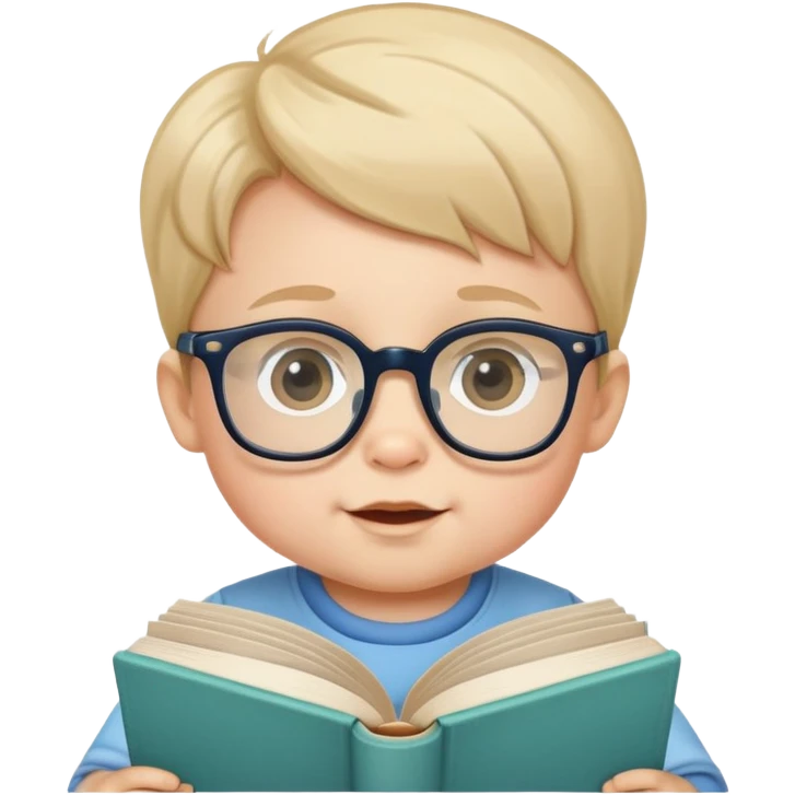 A baby boy with glasses and book. emoji