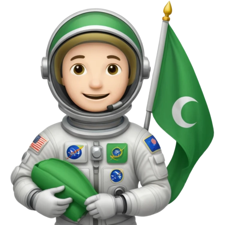 male astronaut holding green flag in hand emoji