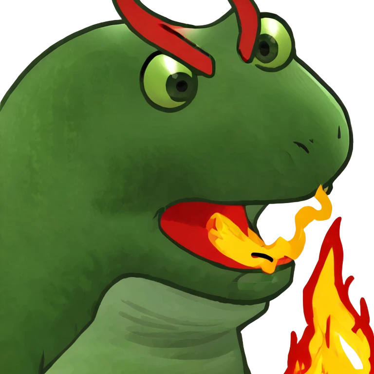 Pepe the Frog as a red dragon breathing fire emoji