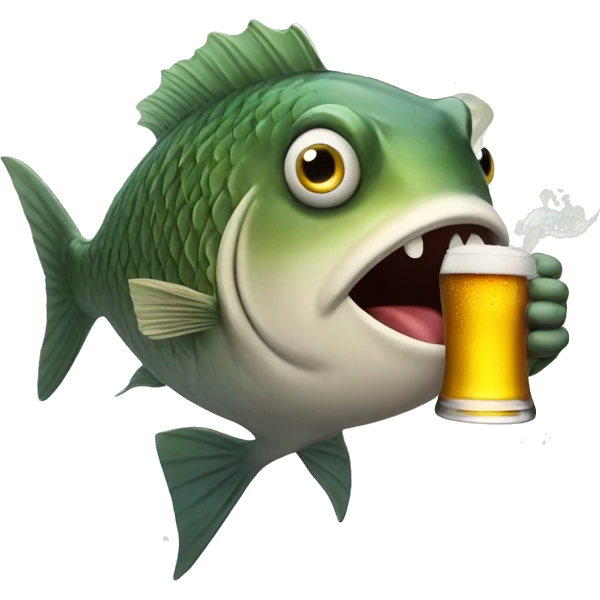 A fish smoking a cigarette while holding a beer bottle  emoji