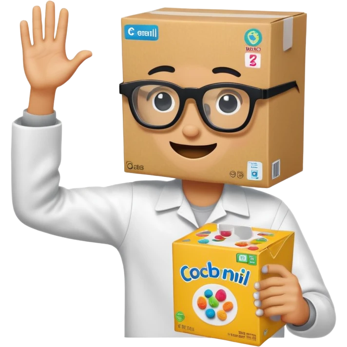 A cereal box doing the dab with cool black glasses emoji