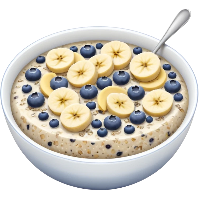 Overnight oats with banana,blueberries, honey, sky, chiaseeds emoji