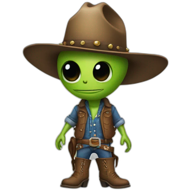 alien wearing a cowboy hat and boots emoji