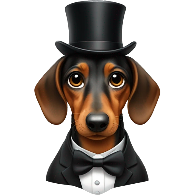 Daschund in a tuxedo wearing a tophat and a monacle emoji