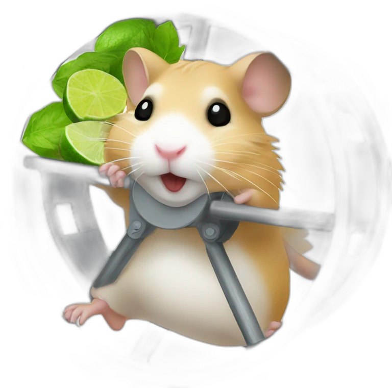 hamster running on a wheel drinking mojito emoji