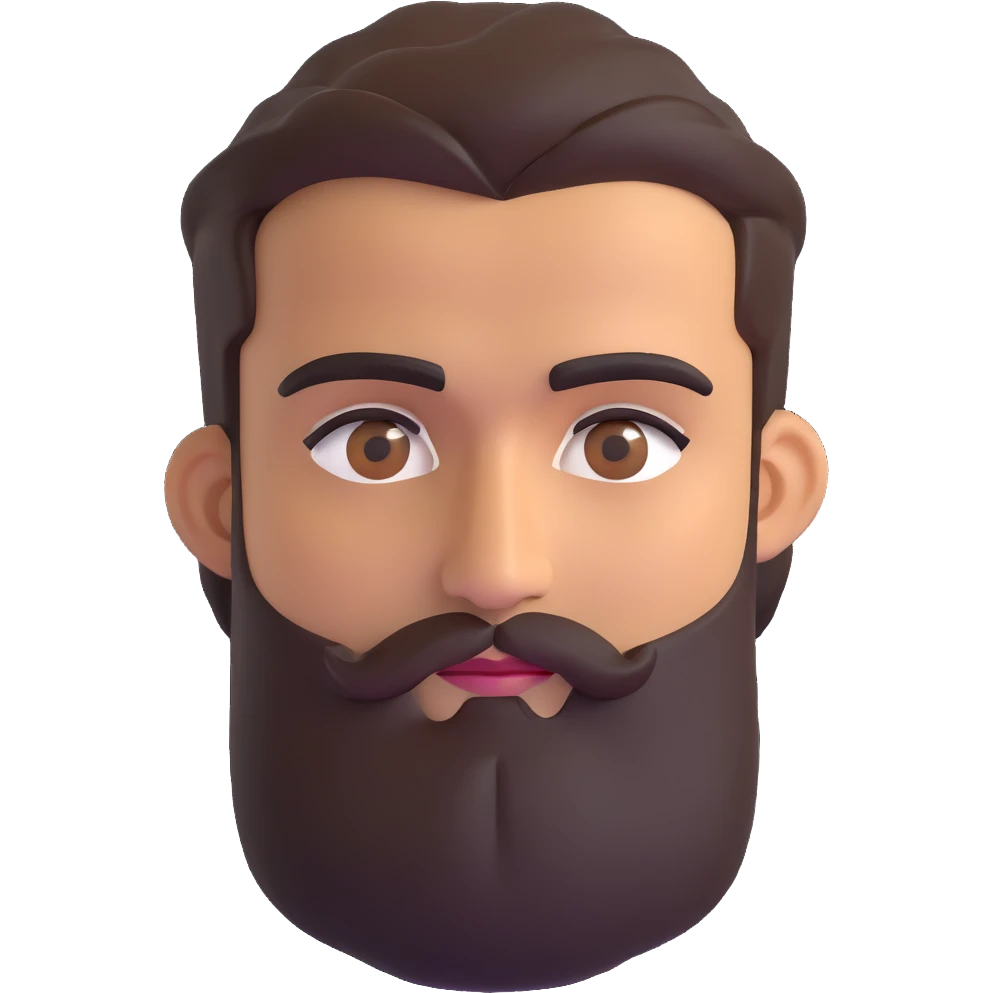 man with medium beard, connected eyebrows, olive tan skin, and brown eyes emoji
