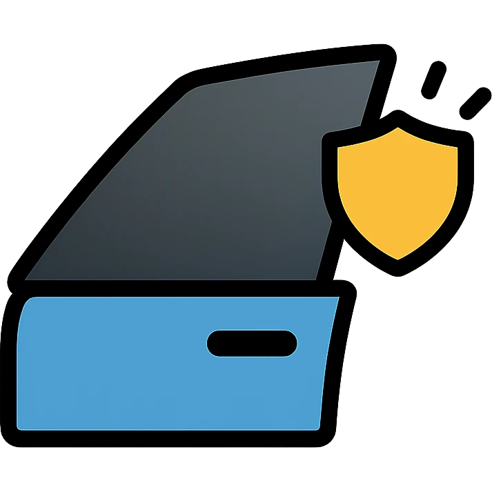 luxury car side window icon with dark black to gray gradient, small shield or sunbeam being blocked, subtle shading, modern and clean style, no text emoji
