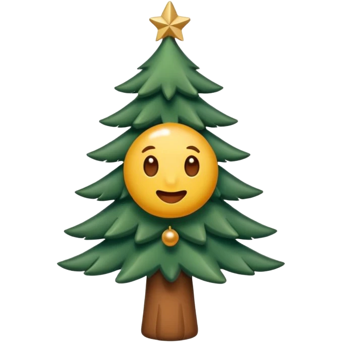 Un emoji représentant un petit sapin stylisé, sans bouche, avec deux grands yeux de biche brillants couleur cannelle. Style minimaliste, mignon et expressif, comme un sticker ou un emoji moderne. Fond parfaitement transparent, haute qualité, bien centré. emoji