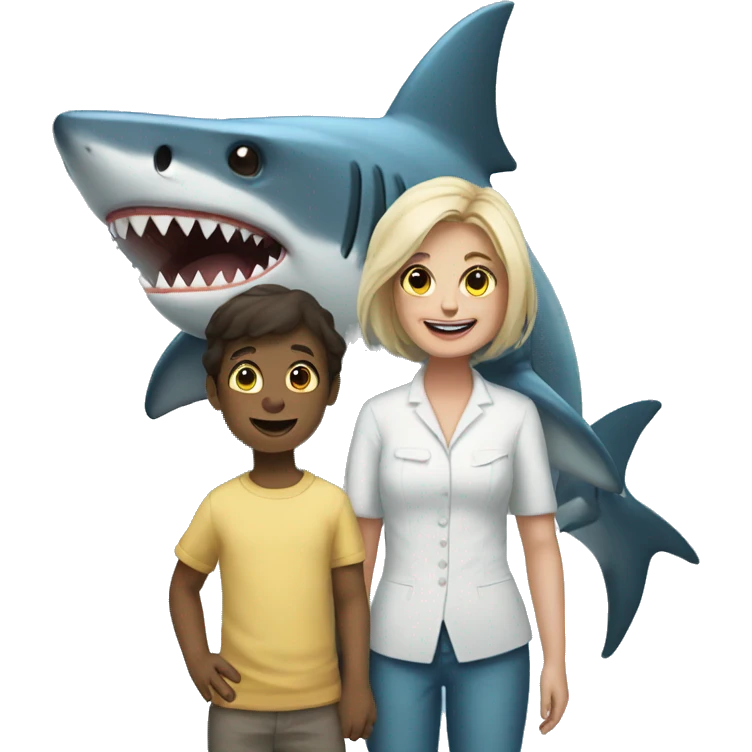 Shark with its shark wife & shark child emoji