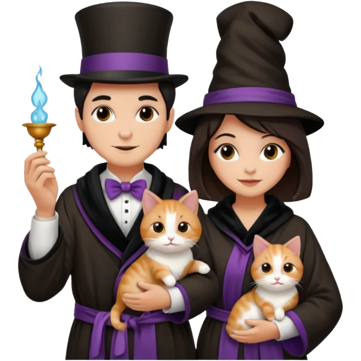 magician couple and their pet cat emoji