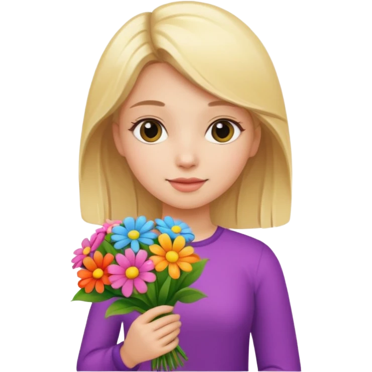 beautiful blonde girl with a bouquet of flowers emoji