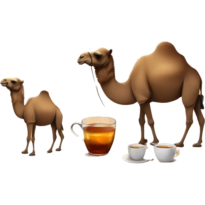Desert at night with sitting, camel and tea emoji