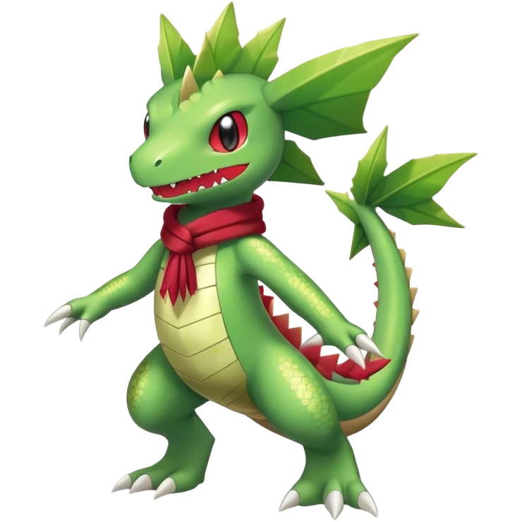Shiny Cool Sparkly Cute Flygon-Tyranitar-Fakemon-hybrid-fusion with a scarf full body emoji