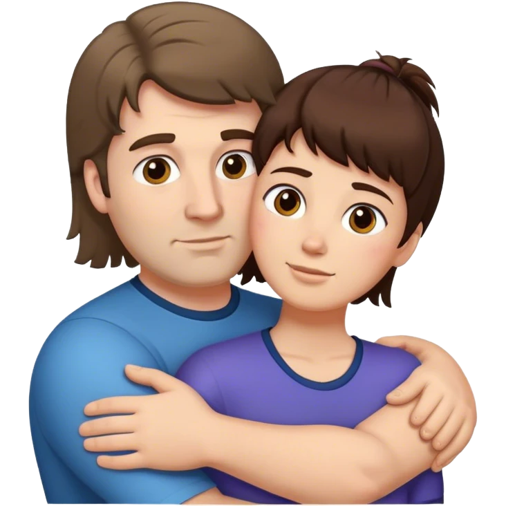 Big tall white man man with mullet hair cut (brown hair) hugging short lady with short dark brown hair emoji