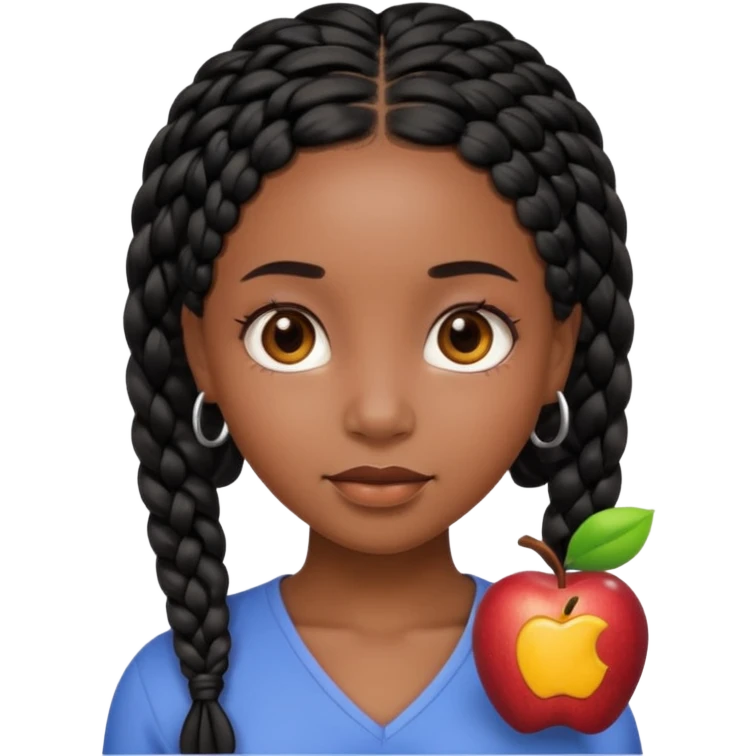 beautiful black girl with black braids and brown eyes, face only, high-quality Apple emoji style emoji
