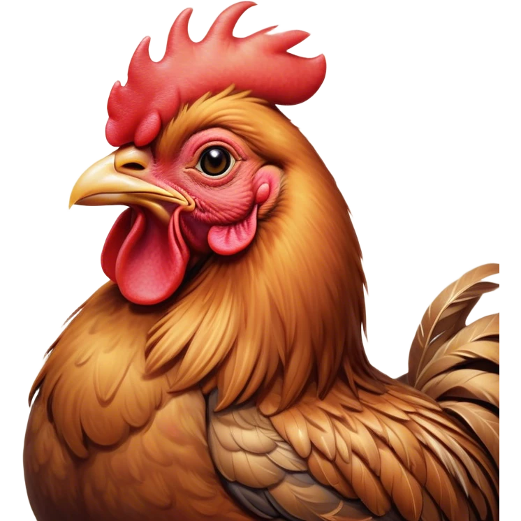 Meme-Worthy Cute Sleeping Brown Rooster Portrait Emoji, Head resting peacefully with a contented smile, showcasing a robust build and a luxuriously soft brown plumage, eyes shut in a serene, restful nap, Simplified yet hilariously adorable features, highly detailed, glowing with a soft, drowsy light, high shine, relaxed and utterly lovable, stylized with an air of playful laziness, bright and heartwarming, soft glowing outline, capturing the essence of a comically sleepy rooster, so meme-worthy it feels like it could instantly become the next viral sensation of adorable slumber! emoji
